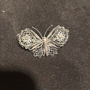 Vintage Silver Filigree Butterfly Brooch | 1930s